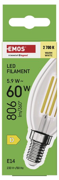 LED žárovka filament ZF3D42 E14, 5,9W, teplá bílá