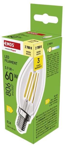 LED žárovka filament ZF3D42 E14, 5,9W, teplá bílá