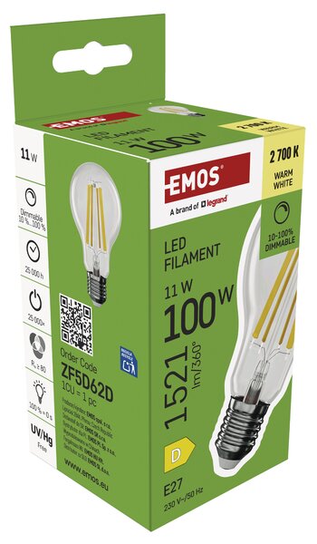 Stmívatelná LED žárovka filament ZF5D62D E27, 11W, teplá bílá