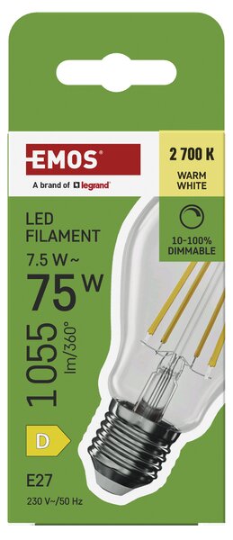 Stmívatelná LED žárovka filament ZF5D52D E27, 7,5W, teplá bílá