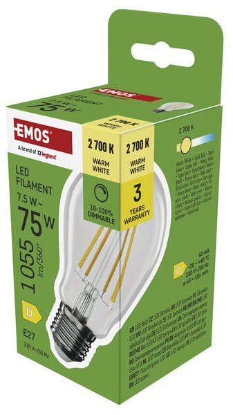 Stmívatelná LED žárovka filament ZF5D52D E27, 7,5W, teplá bílá