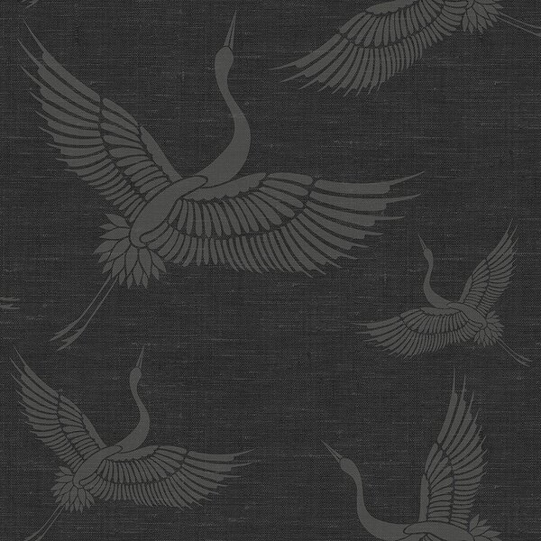 Vliesová šedočerná tapeta - ptáci, jeřábi - látková textura 347760, Natural Fabrics, Origin