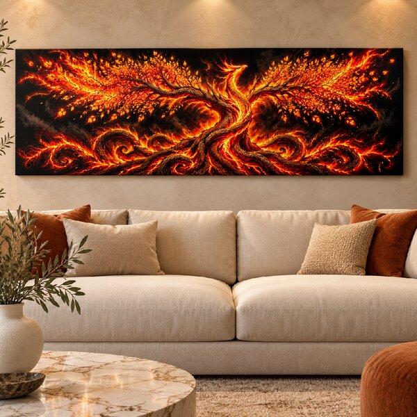 Obraz na plátně - Strom života Ohnivý fénix FeelHappy.cz Rozměr obrazu (Šířka x Výška): 120 x 40 cm