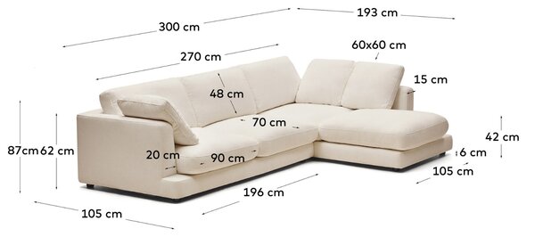Kave Home Béžová rohová pohovka Gala 300 cm, pravá
