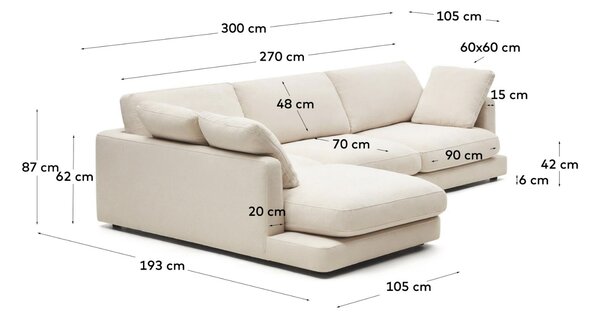 Kave Home Béžová rohová pohovka Gala 300 cm, levá