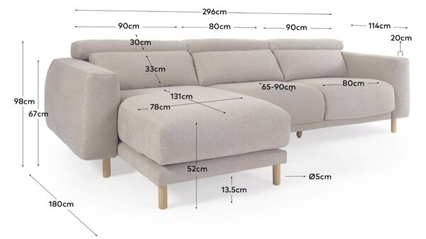 Kave Home Rohová pohovka Singa 296 cm, levá