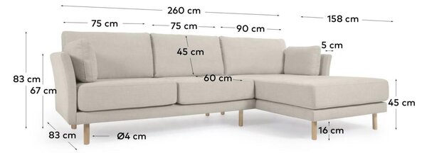 Kave Home Rohová pohovka Gilma 260 cm, levá/pravá