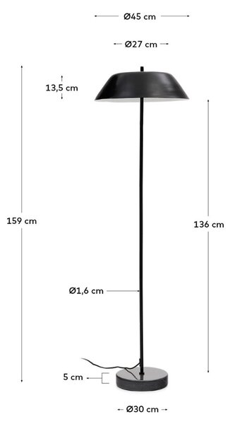 Černá kovová stojací lampa Kave Home Sayra 159 cm