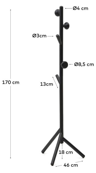 Černý dřevěný stojací věšák Kave Home Nadue 170 cm
