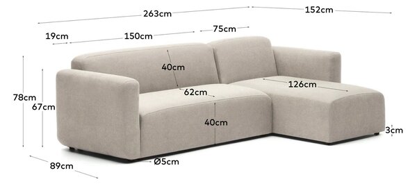 Kave Home Rohová modulární pohovka Neom 263 cm, levá/pravá
