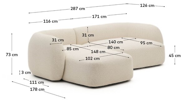 Kave Home Béžová rohová pohovka Martina 287 cm, levá