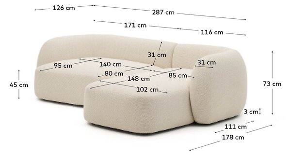 Kave Home Béžová rohová pohovka Martina 287 cm, pravá