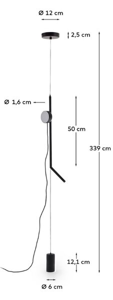 Černá kovová stojací lampa Kave Home Orey 339 cm