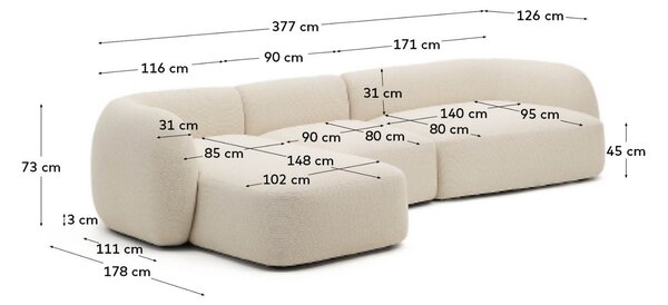 Kave Home Béžová rohová pohovka Martina 377 cm, levá