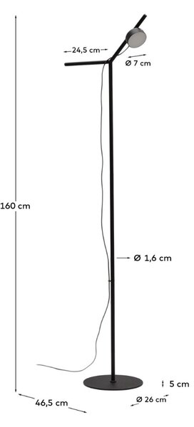 Černá kovová stojací lampa Kave Home Orey 160 cm