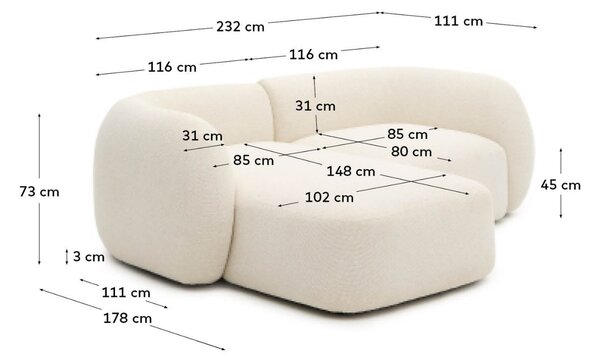 Kave Home Béžová rohová pohovka Martina 230 cm, levá