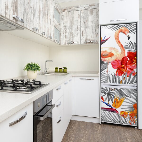 Foto nálepka na ledničku Plameňáci a květiny FridgeStick-70x190-f-115695348