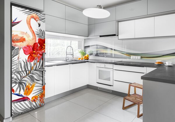 Foto nálepka na ledničku Plameňáci a květiny FridgeStick-70x190-f-115695348