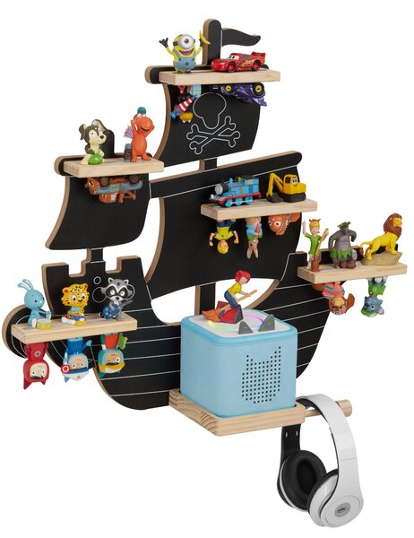 Tectake Nástěnná police MyLittleStory Pirate, pojme až 40 Tonies - černá