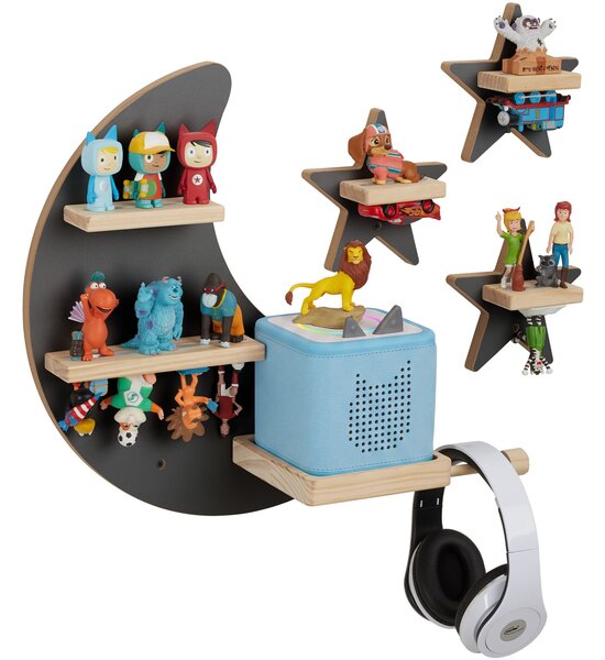 Tectake Nástěnná police MyLittleStory Star, pro až 25 Tonies - antracit