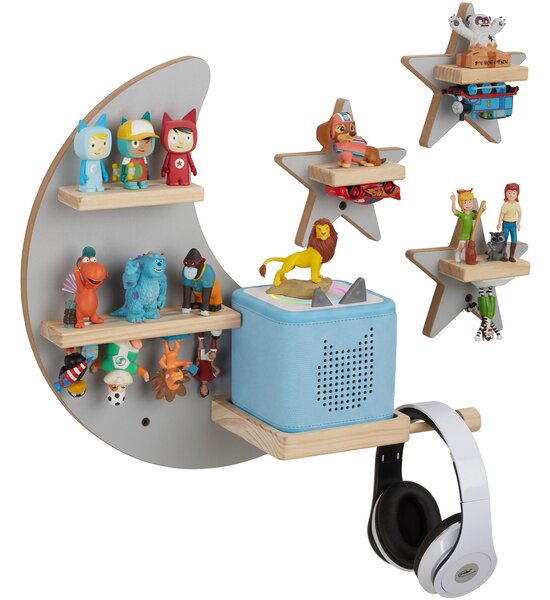 Tectake Nástěnná police MyLittleStory Star, pro až 25 Tonies - šedá