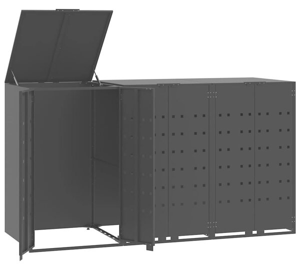 Box na 3 popelnice černý 207 x 79 x 117 cm ocel 3279978