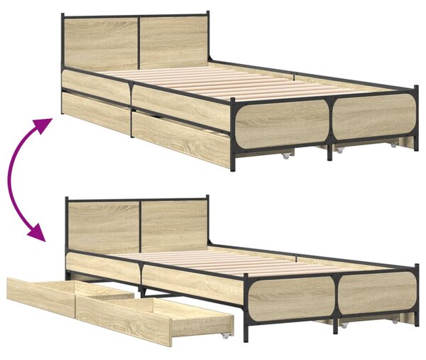 Rám postele se zásuvkami dub sonoma 75x190 cm kompozitní dřevo 3279973
