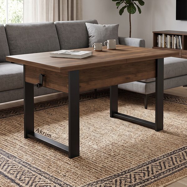 Rozkládací polohovací konferenční stolek HOGO 3v1 | 120-157x62,5-74,5x67 cm | síla horní desky 32 mm | ořech/černé nohy