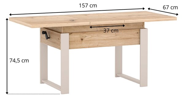 Rozkládací polohovací konferenční stolek HOGO 3v1 | 120-157x62,5-74,5x67 cm | síla horní desky 32 mm | dub bookmatch/černé nohy