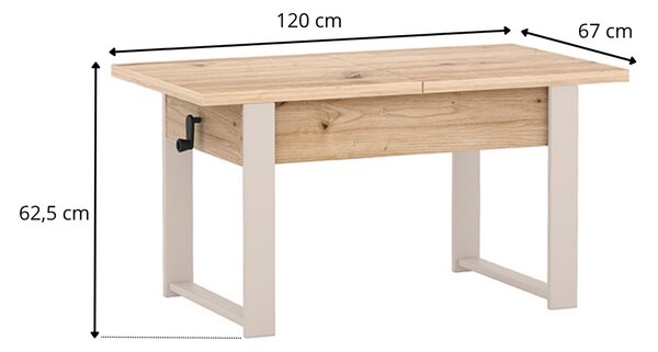 Rozkládací polohovací konferenční stolek HOGO 3v1 | 120-157x62,5-74,5x67 cm | síla horní desky 32 mm | dub bookmatch/černé nohy