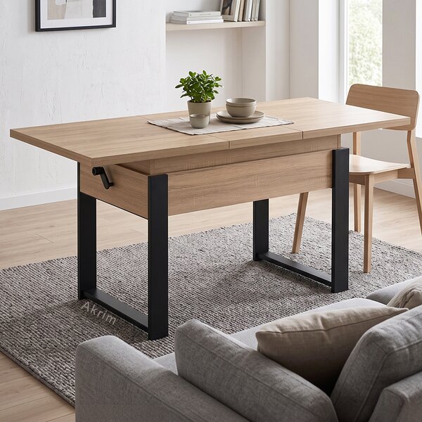 Rozkládací polohovací konferenční stolek HOGO 3v1 | 120-157x62,5-74,5x67 cm | síla horní desky 32 mm | dub sonoma/černé nohy