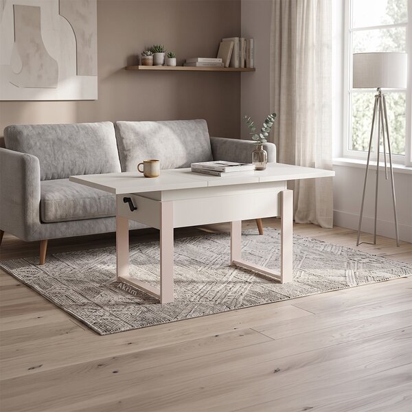 Rozkládací polohovací konferenční stolek HOGO 3v1 | 120-157x62,5-74,5x67 cm | síla horní desky 32 mm | bílá/nohy kašmír