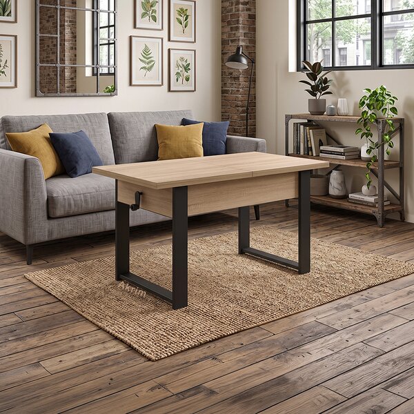 Rozkládací polohovací konferenční stolek HOGO 3v1 | 120-157x62,5-74,5x67 cm | síla horní desky 32 mm | dub sonoma/černé nohy