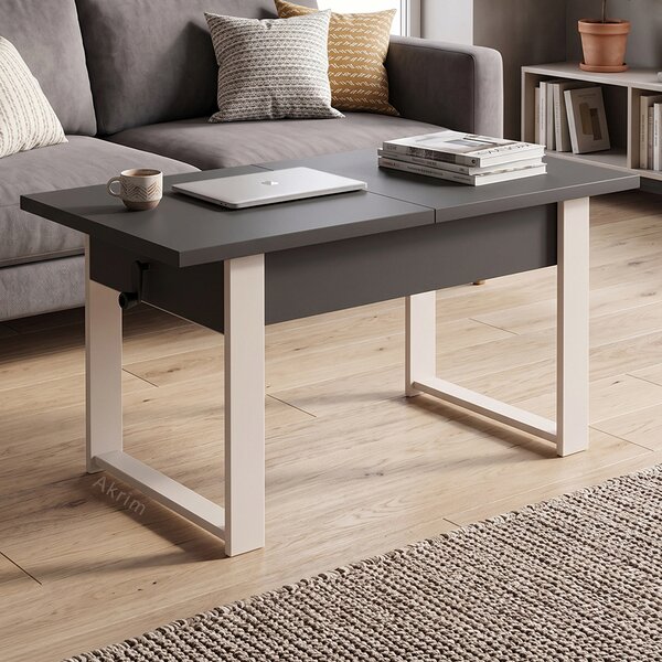 Rozkládací polohovací konferenční stolek HOGO 3v1 | 120-157x62,5-74,5x67 cm | síla horní desky 32 mm | tmavě šedá/nohy kašmír