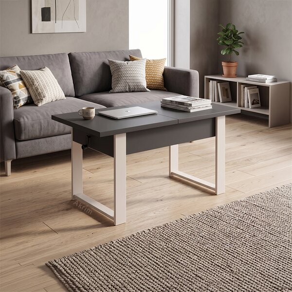 Rozkládací polohovací konferenční stolek HOGO 3v1 | 120-157x62,5-74,5x67 cm | síla horní desky 32 mm | tmavě šedá/nohy kašmír