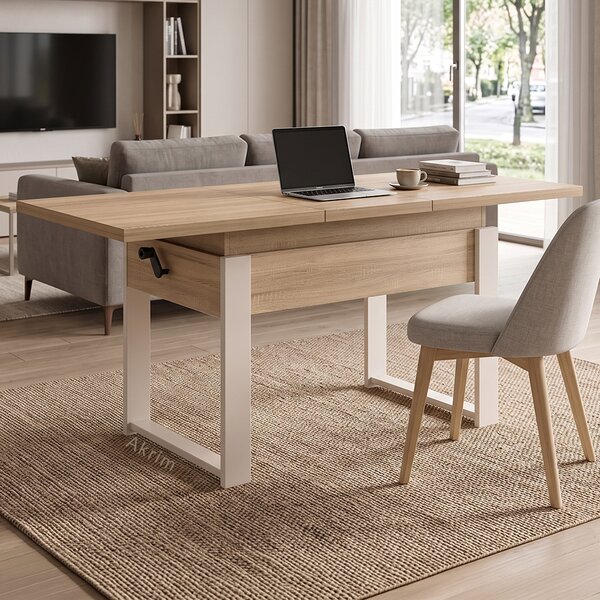 Rozkládací polohovací konferenční stolek HOGO 3v1 | 120-157x62,5-74,5x67 cm | síla horní desky 32 mm | dub sonoma/nohy kašmír