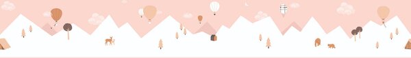 Růžová dětská samolepící bordura, hory, balony 7501-3, Noa, ICH Wallcoverings