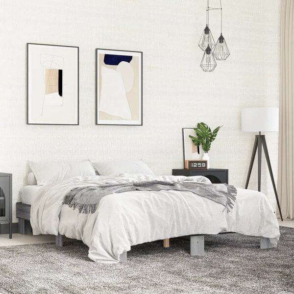 Rám postele šedý sonoma 150 x 200 cm kompozitní dřevo a kov 3280235