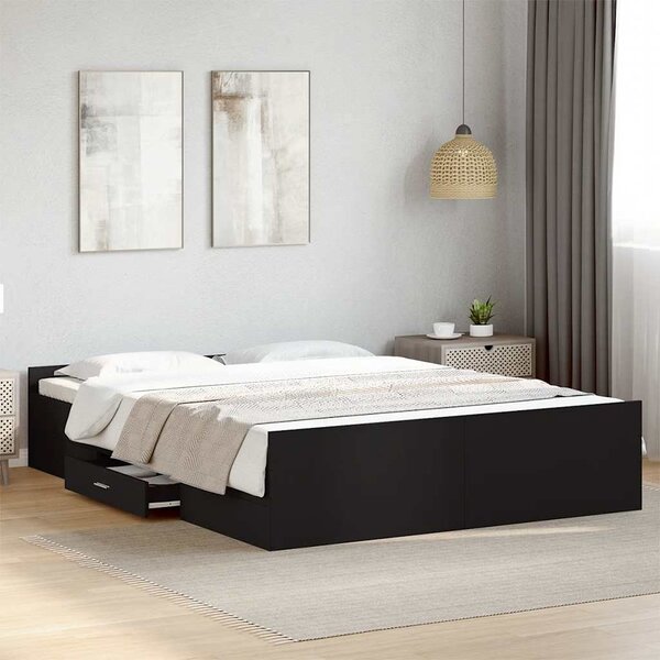 Rám postele se zásuvkami černý 150 x 200 cm kompozitní dřevo 3280287
