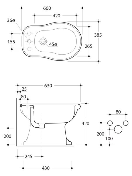 Kerasan Kerasan, RETRO bidet 38,5x41x60cm, 102001