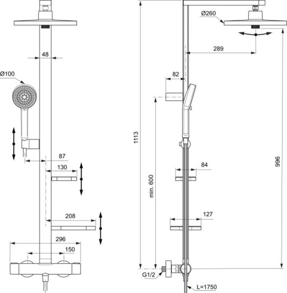 Ideal Standard Alu+ sprchová sada na stěnu s termostatem s dešťovou sprchou chrom BD583SI