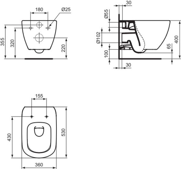 Ideal Standard Tesi wc mísa se sedátkem s pomalým sklápěním závěsná bez splachovacího kruhu bílá lesk T354601
