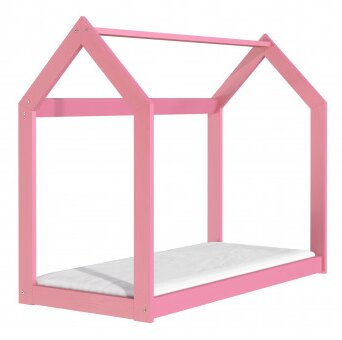 ČistéDřevo Dřevěná postel domeček 160 x 80 cm růžová + rošt
