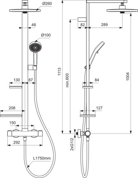 Ideal Standard Alu+ sprchová sada na stěnu s termostatem s dešťovou sprchou chrom BD583SI