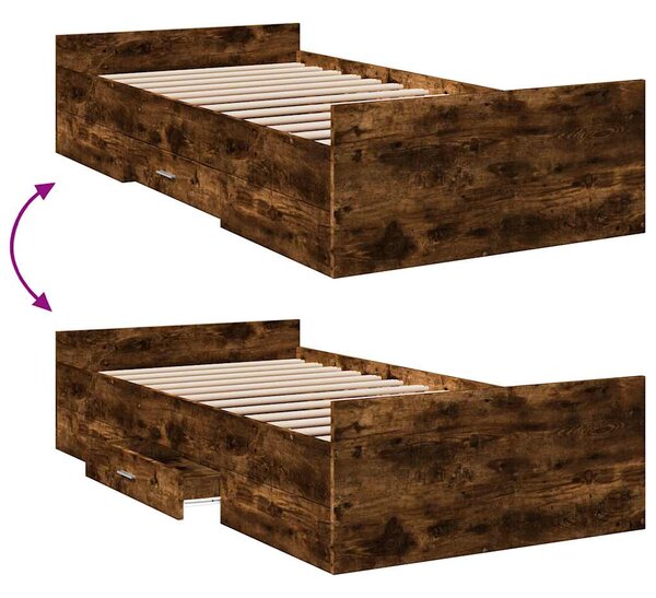 Rám postele se zásuvkami kouřový dub 75x190 cm kompozitní dřevo 3280353