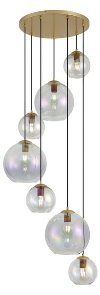Závěsné svítidlo Art Deco zlaté s duhovým sklem 7-světelné - Sandra