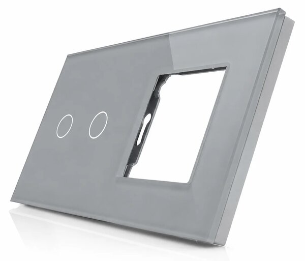 Skleněný panel pro dvojitý vypínač a 1 zásuvkový modul ROON - R-2C/SR-GR