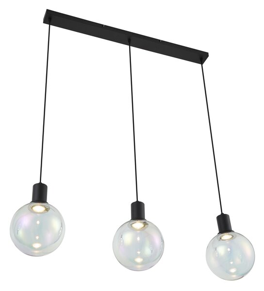 Designové závěsné svítidlo černé s duhovým sklem obdélníkové 3-světelné - Mallon