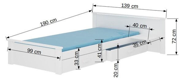 Jednolůžková postel s policí 80x180 FASNA - bílé