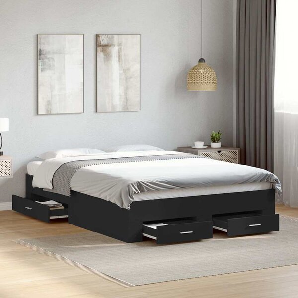 Rám postele se zásuvkami černý 135 x 190 cm kompozitní dřevo 3280406